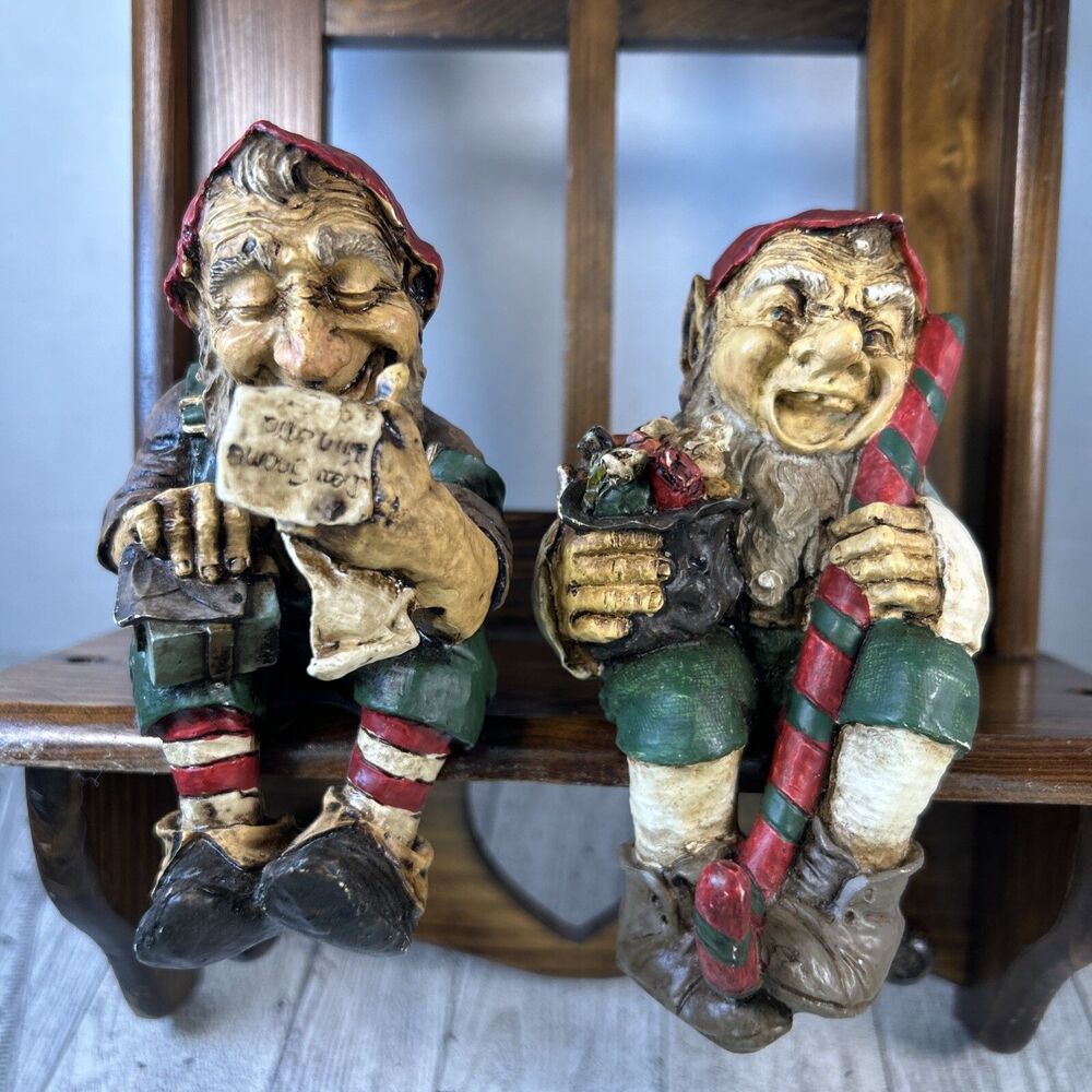 Whimsical Stocking Holders Christmas Holiday Elf Elves Set Of 2 Resin Strange